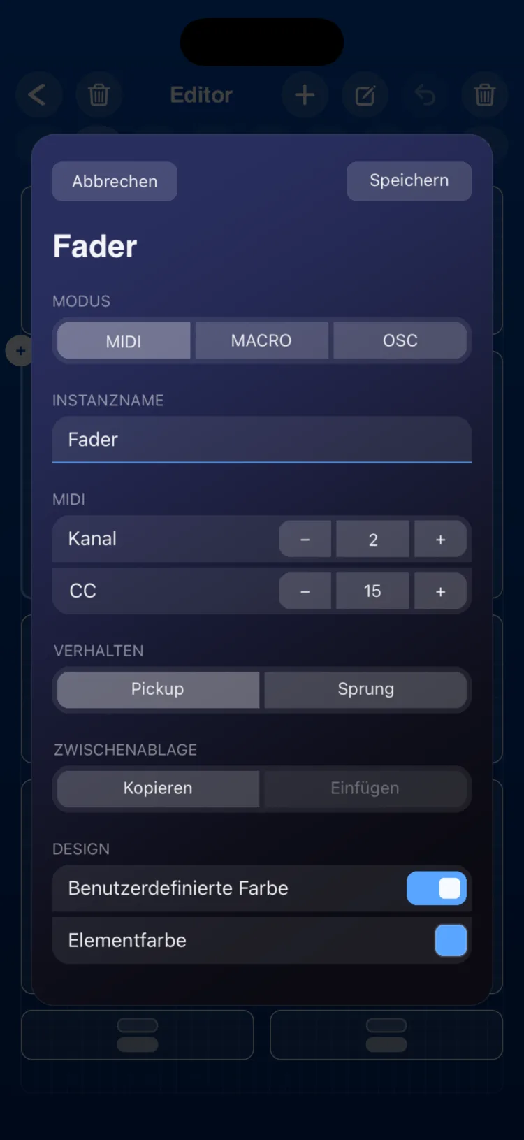 Optionen im Inspektor
