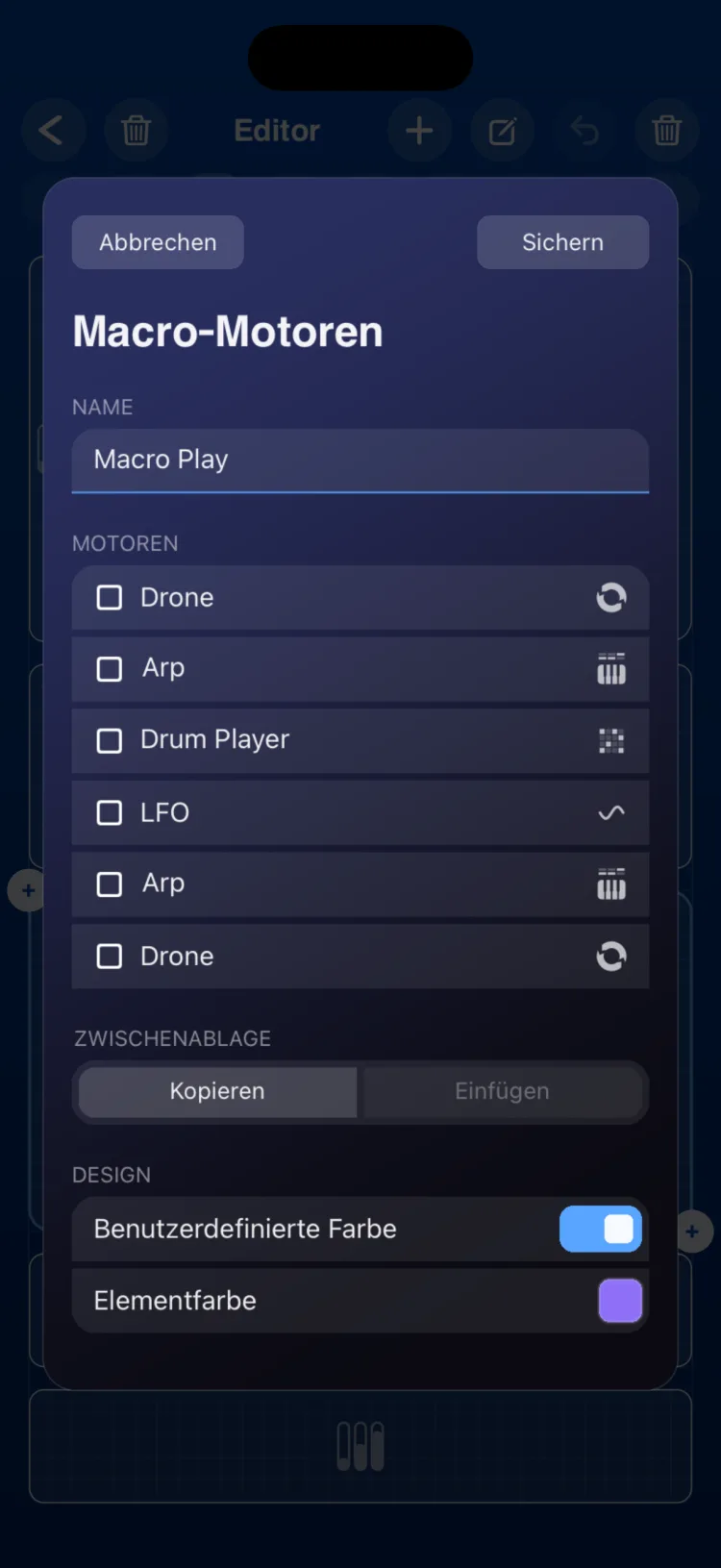 Optionen im Inspektor