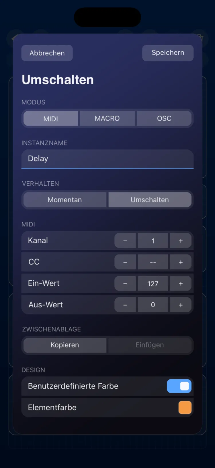 Optionen im Inspektor