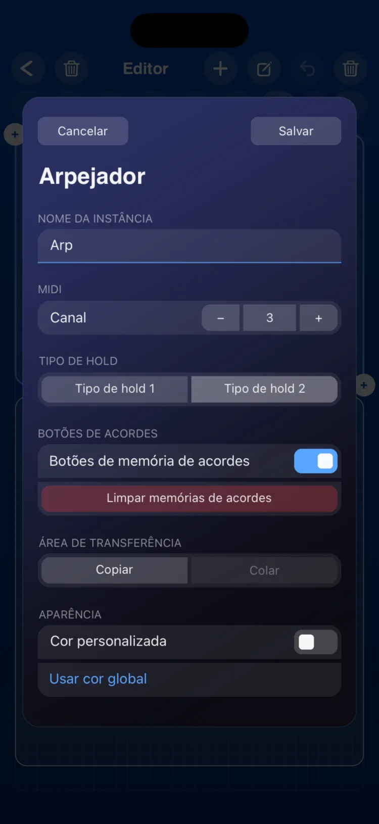 Opções do inspetor