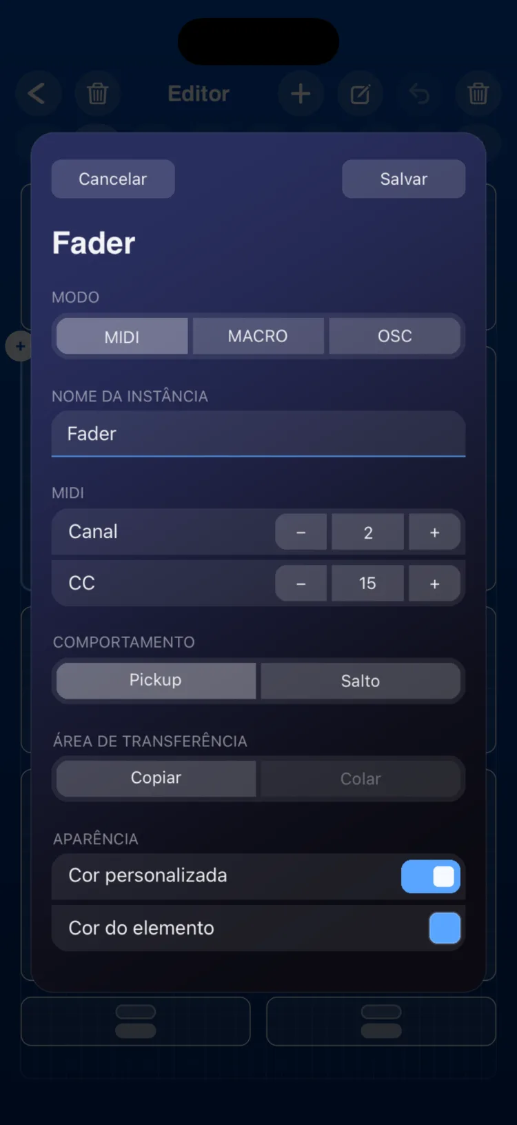 Opções do inspetor