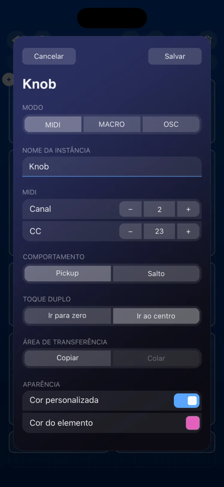 Opções do inspetor