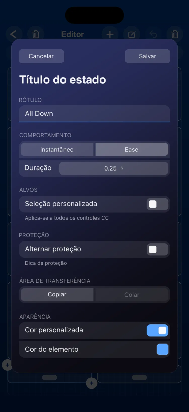 Opções do inspetor