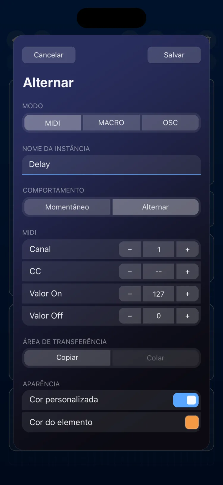 Opções do inspetor